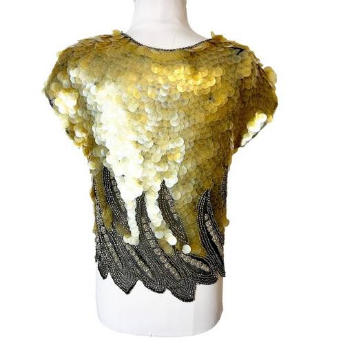 Oleg Cassini Vintage 1980’s  sequin beaded top sz S gold black