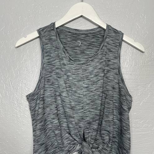 Zyia Women M Heathered Black Blue Crop Shirt Tie Front Sleeveless Athletic Yoga