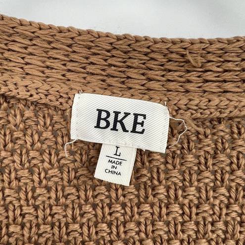 BKE  Buckle Cable Stitch Knit Pecan Brown Long Open Cardigan Sweater Size Large