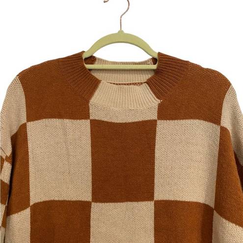 Andthewhy  Brown Checkered Oversized Sweater Sz S NWT