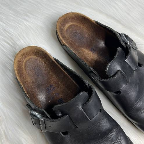 Birkenstock Black Leather Boston Clogs