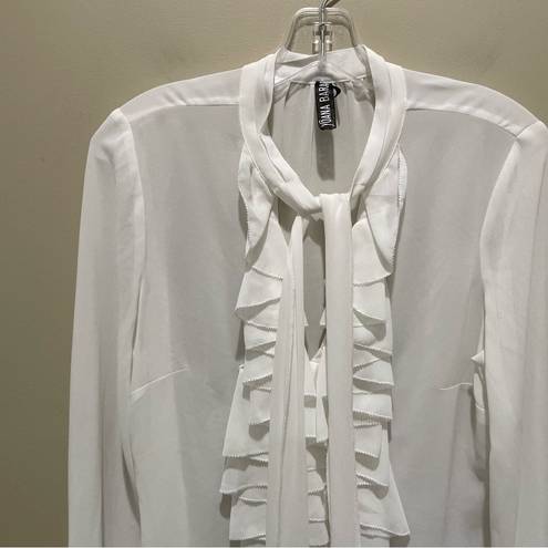 Yoana Baraschi  Ruffle Tie Long Sleeve Sheer Blouse White Size Small