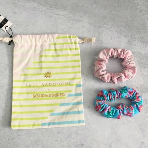 Lele Sadoughi  x Solid & Striped Set of 2 Scrunchies Pink Zebra & Blue Floral NEW