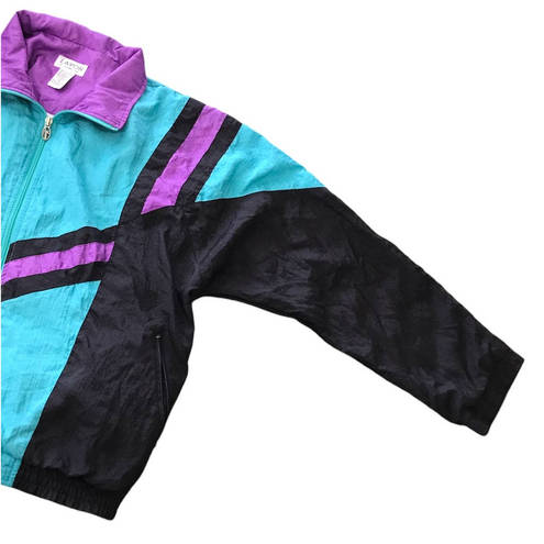 Lavon Vintage  Chevron Colorblock Full-Zip Windbreaker Women's Size Large