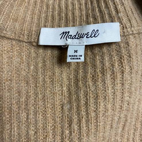 Madewell  Merino Wool Blend Quarter Zip Popover Sweater Size Medium Camel Pockets