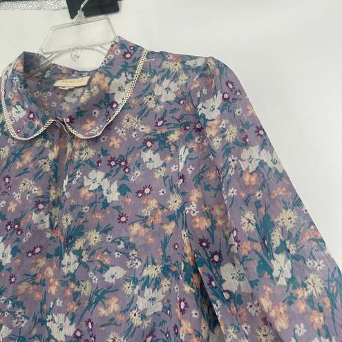 Modcloth  Lavender Purple Floral Chiffon Peplum Top Boho Cottagecore Sheer Size M