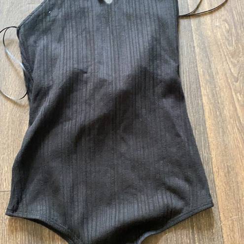 The Range  Black Bodysuit Wave Rib Tied Bodysuit