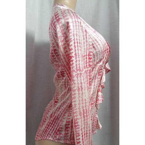 Coldwater Creek "" PINK ABSTRACT RUFFLE CAREER CASUAL SHIRT BLOUSE SIZE: M NWT