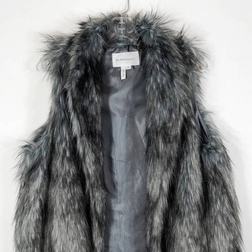 BCBGeneration  Womens Size Medium Faux Fur Vest Gray Lined Open Front Shaggy IL