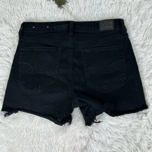 American Eagle  Hi-Rise Shortie Next Level Stretch Black Raw Hem Shorts Size 8