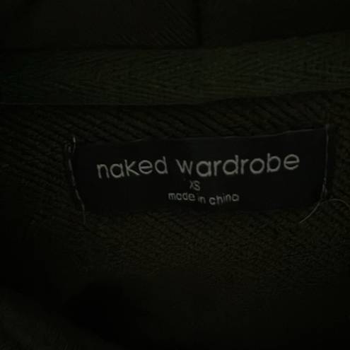 Naked Wardrobe : Olive Green Athleisure Cropped hooded sweatshirt- size XS