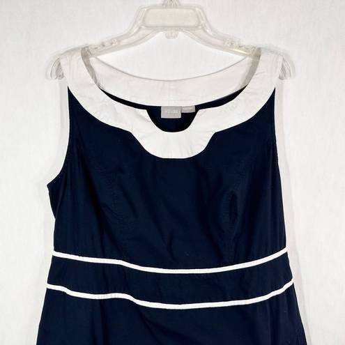 Eshakti  Custom Size 16 Dress Navy Blue A Line Sleeveless White Trim Mini 1456