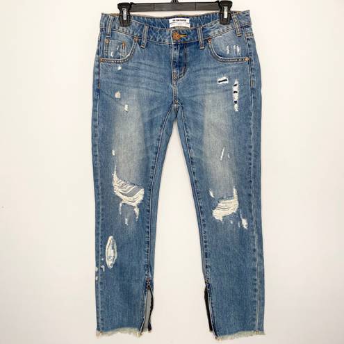 One Teaspoon One by  Freebirds Distressed Blue Buoy Cropped Ankle Zip Jeans 27