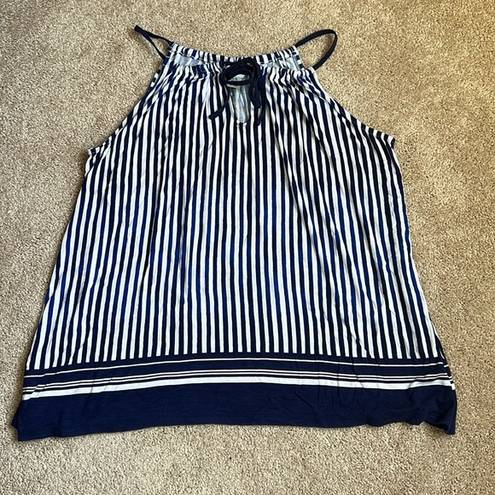 Tommy Bahama  Navy & White Striped Tank With Keyhole Tie Neckline   Size Large