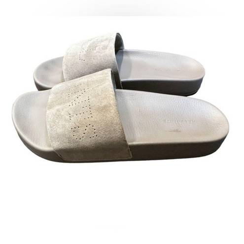 All Saints Karli Slides Boho Beachy Leather & Suede Slip On Sandals Taupe