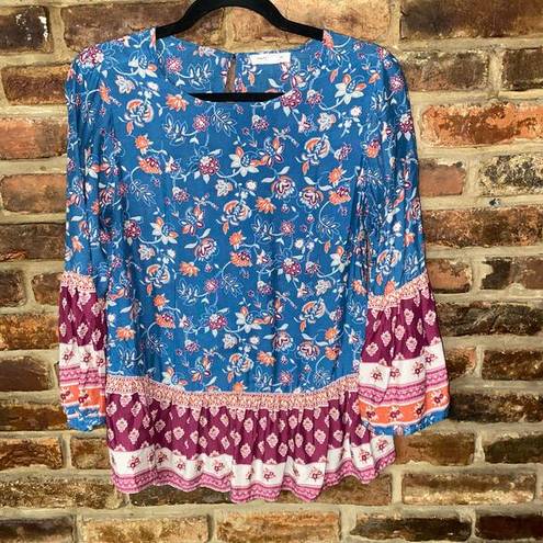 BeachLunchLounge  Multicolored Floral Long Sleeve Blouse Women's Size Small