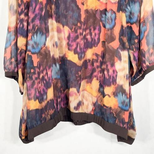 Fashion Bug  Plus Size 3X Top Abstract Boho Chiffon Semi Sheer Keyhole 1145