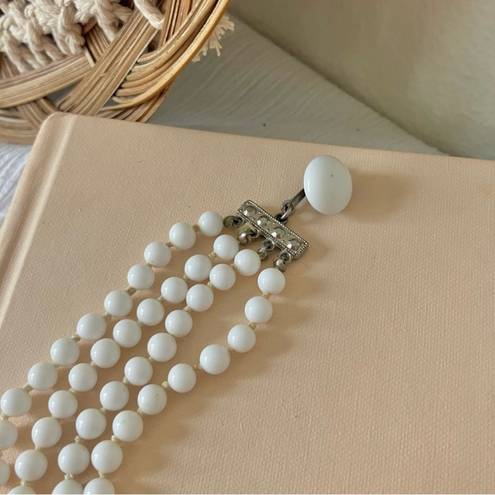 American Vintage Vintage “Fatima” Four Strand White Necklace Classic Style Neutral Bridal Choker