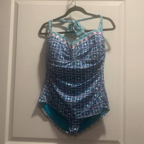 Tommy Bahama Women's  Blue White Halter One Piece Swimsuit Size 16 EUC #S-22