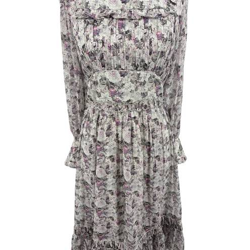 Krass&co Ivy City  Long Sleeve Gray Purple Floral Maxi Dress Size Small