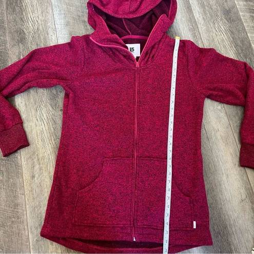 Burton  Fleece Hooded Jacket Maroon Red Oversized Hood Full Zip Coat Size Large