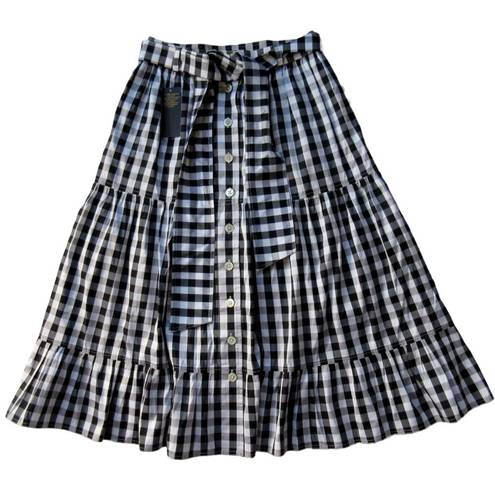 Polo NWT  Ralph Lauren Tiered Silk Midi in Black White Gingham Button Skirt 2