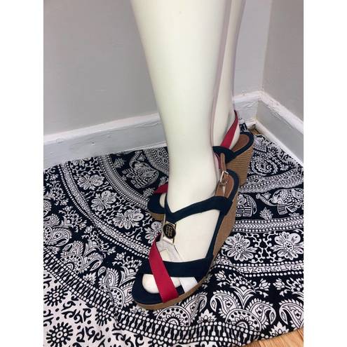 Tommy Hilfiger  wedges heels navy blue white and red logo emblem women’s size 9.5