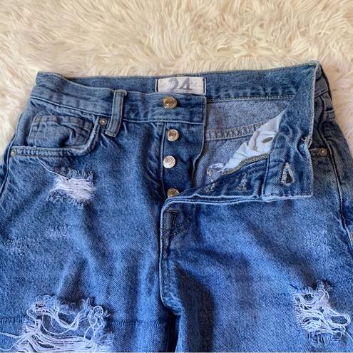 We The Free Free People  Distressed Button Fly High Waisted Jeans