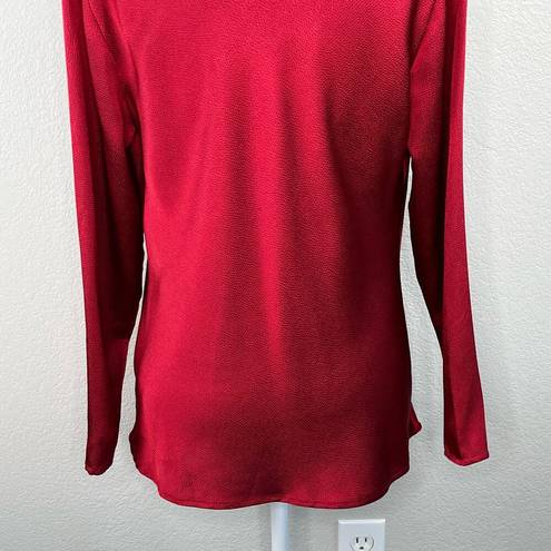 Natori  Solid Red Long Sleeve Draped Cowl Neck Textured Top Women’s Size Medium