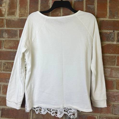 Adrianna Papell  Women's White Lace Front Pullover Sweatshirt - Size M
