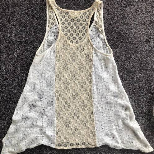 Deletta ANTHROPOLOGIE  Sleeveless Knit Top Ivory Mesh Lace Tank Medium