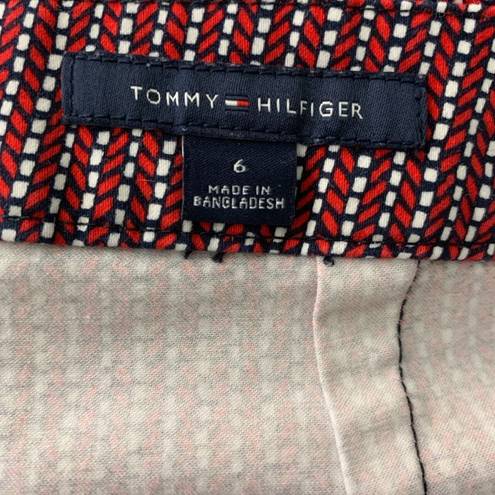 Tommy Hilfiger  Mini Pencil Skirt 6 Red Chevron Stripe Stretch Zip Kick Pleat