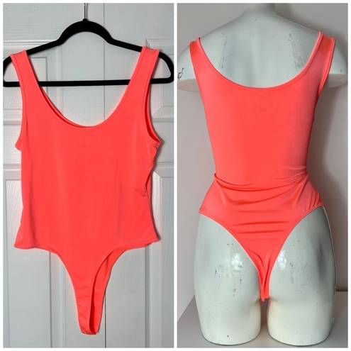 One Piece Votique Neon Orange Scoop Neck Slinky Stretch Bodysuit  Size Large