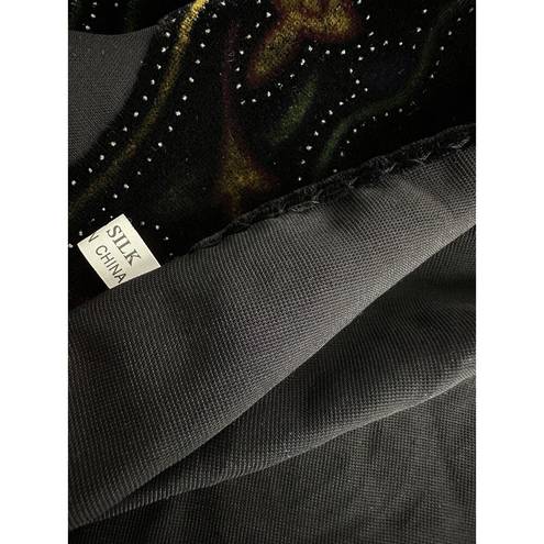 Black Velvet Floral Roses Silk Velour Sheer Table Runner Scarf Wrap