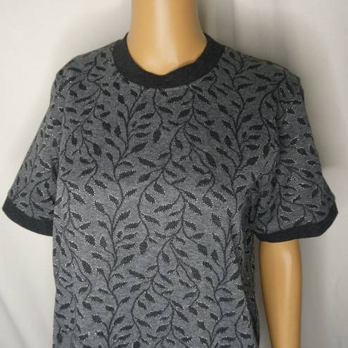 Cathy Daniels  Vines Metallic 1/2 Short Sleeve Sweater Grey Silver Black Small