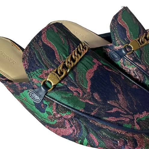 Marc Jacobs Marc Fisher Womens Mule Shoes Slip On Jacquard Pink Green Chain Size 7.5