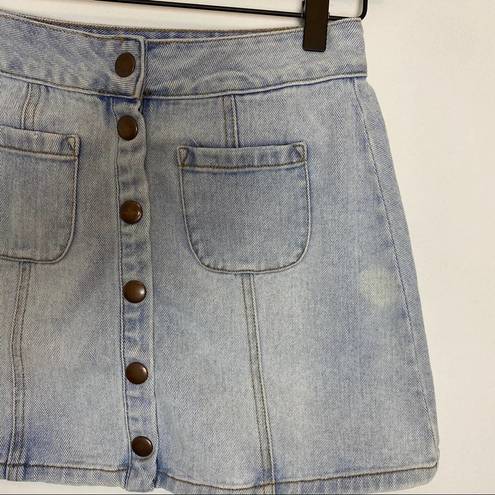 Brandy Melville Melville | Jean Button Micro Mini Acid Wash Skirt