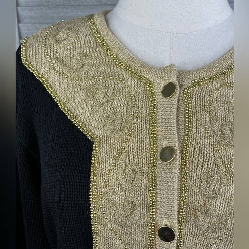 Dress Barn  Vintage 80's Cardigan Sweater Black & Gold Beaded-Large