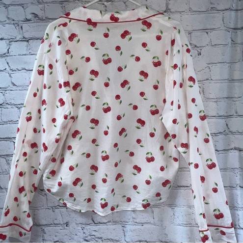 PINK - Victoria's Secret PINK by Victoria’s Secret White with Cherries Print Pajama Top Size Large