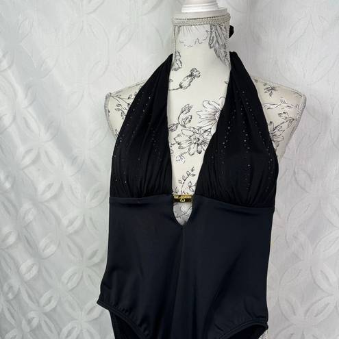 St. John  Swimwear Black Halter Padded Sequins One Piece Swimsuit Size 4 NWT