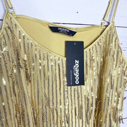 Zeagoo NWT  Gold Dripping Sequins Tank Top Size Large