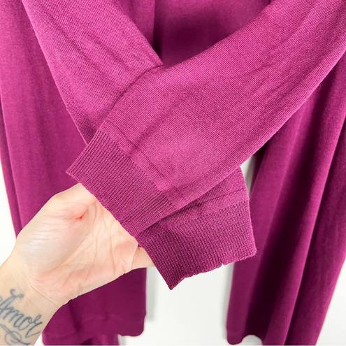 DKNY  Raspberry Silk Cashmere Draped Lightweight Waterfall Cardigan Size Small