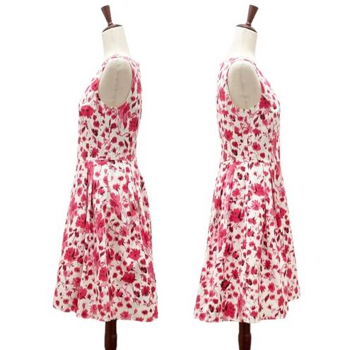 Oscar de la Renta  Pink & White Floral Stretch Cotton A-Line Dress Women’s Size 6