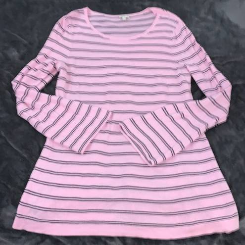 Talbots Size L long bell sleeve, pink and black striped dress/ tunic  100% cotton