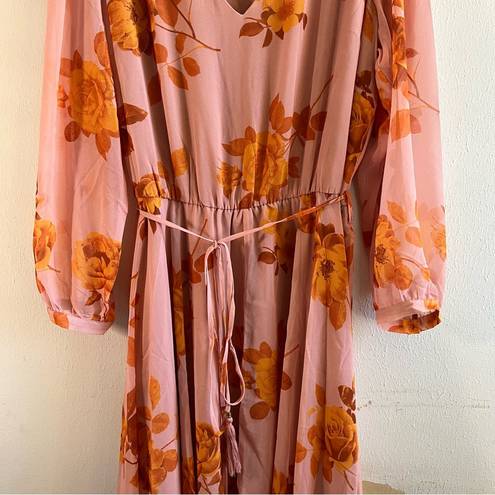 City Chic  Dress Rose Floral Print V-Neck Long Sleeve A-Line Maxi Dress Sz 16 NWT