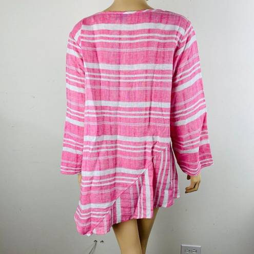 Habitat  Pretty Artsy Opposing Stripes Asymmetric Button Accented Tunic Top XL