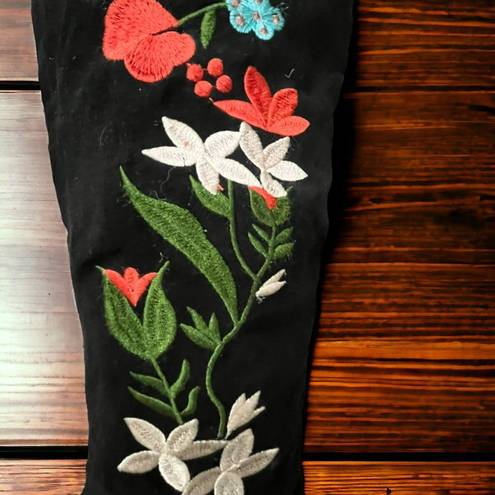 Qupid  Miss 10 Embroidered Floral Thigh High Boots Black Faux Suede Size 5.5‎