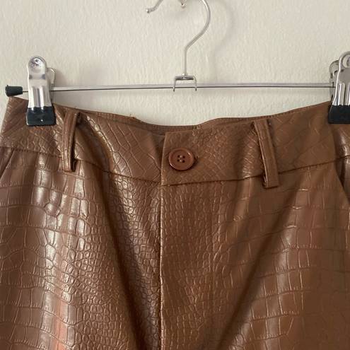 Pretty Little Thing  Brown Chocolate Faux Crocodile Leather High Waist Pants size 2