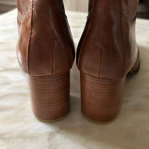 sbicca  Toccoa Women’s Tan Brown‎ Leather Zip-Up Stacked Block Heel Boots Size 9