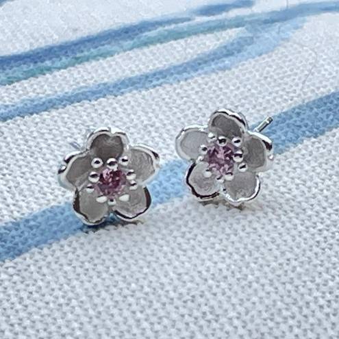 Blossom Cherry  sakura flower stud earrings new gift silver pink october pretty